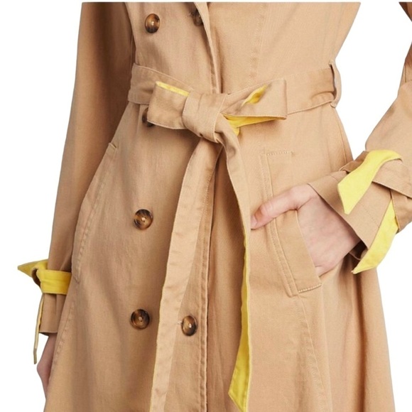 ModCloth Classic Imagination Khaki & Yellow Double Breas Trench Coat Women Small - Picture 3 of 12